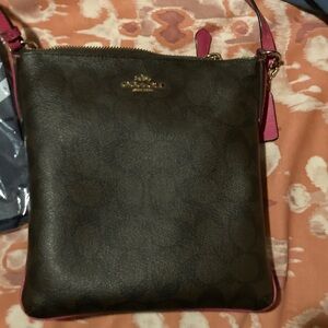 Coach Dark Brown and Pink Crossbody Bag with wallet